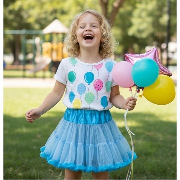 Girls Blue Ruffle Tulle Adjustable Size Tutu Skirt Halloween Costume sz 6-14 - Picture 2 of 9